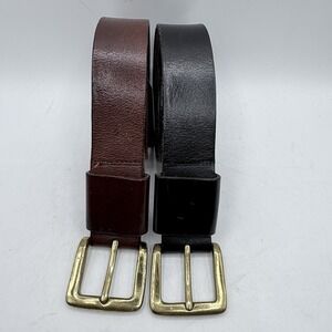 Women's Vintage Smooth Leather Wide Belts Brown And Black Brass Buckle XS